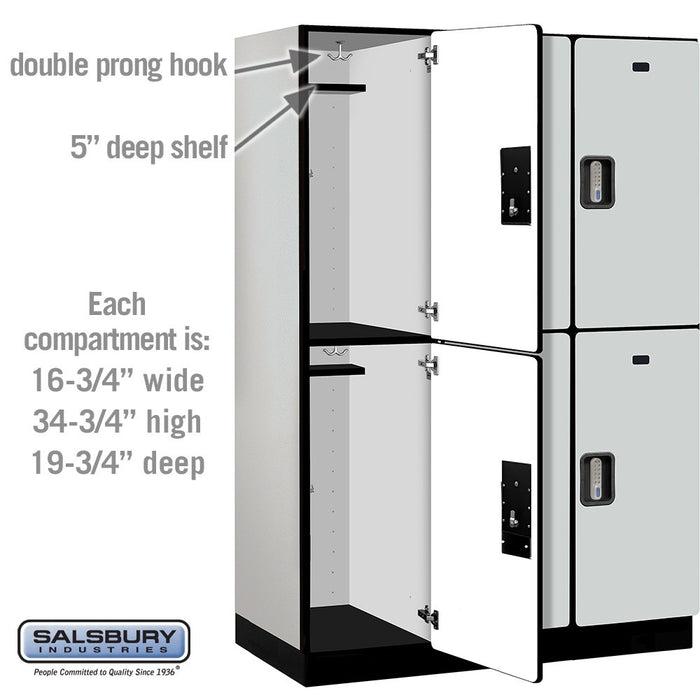 Salsbury 18" Wide Double Tier Designer Wood Locker - 3 Wide - 6 Feet High - 21 Inches Deep - Gray - Silver Electronic Locks - Sweatfully