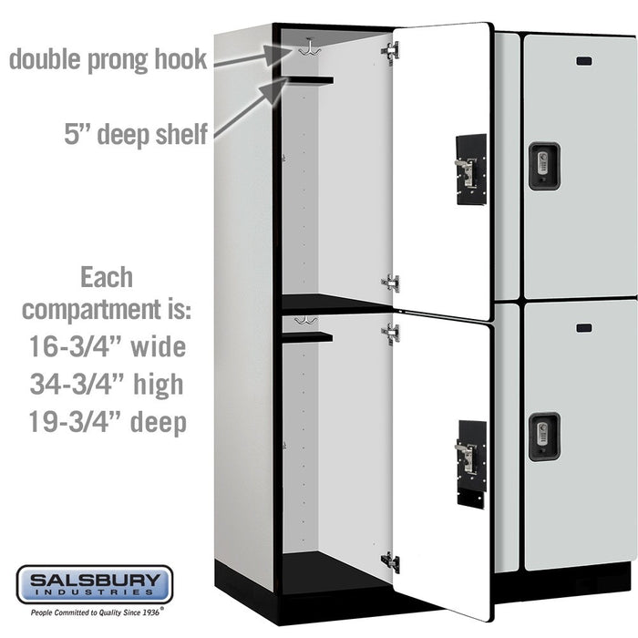 Salsbury 18" Wide Double Tier Designer Wood Locker - 3 Wide - 6 Feet High - 21 Inches Deep - Gray - Silver Resettable Combination Locks - Sweatfully