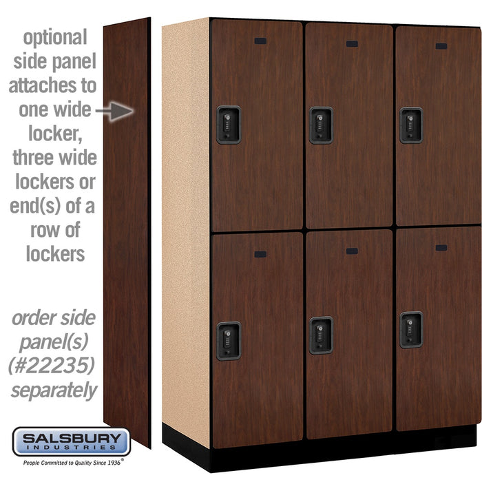 Salsbury 18" Wide Double Tier Designer Wood Locker - 3 Wide - 6 Feet High - 21 Inches Deep - Mahogany - Black Resettable Combination Locks - Sweatfully