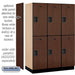 Salsbury 18" Wide Double Tier Designer Wood Locker - 3 Wide - 6 Feet High - 21 Inches Deep - Mahogany - Hasps - Sweatfully