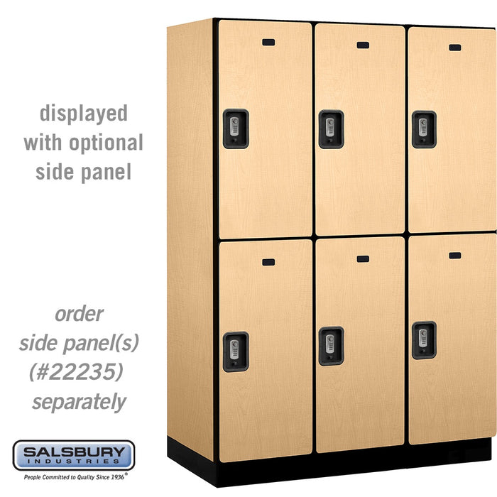 Salsbury 18" Wide Double Tier Designer Wood Locker - 3 Wide - 6 Feet High - 21 Inches Deep - Maple - Silver Resettable Combination Locks - Sweatfully