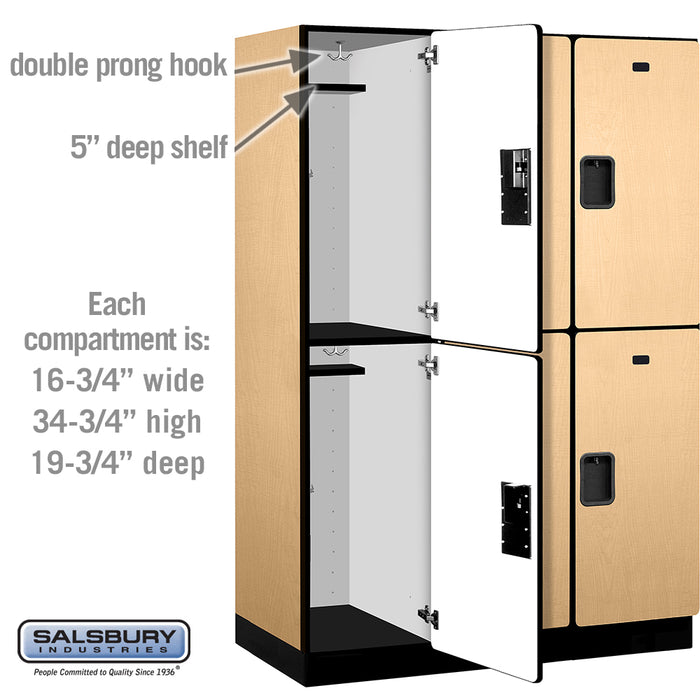 Salsbury 18" Wide Double Tier Designer Wood Locker - 3 Wide - 6 Feet High - 21 Inches Deep - Maple - Hasps - Sweatfully