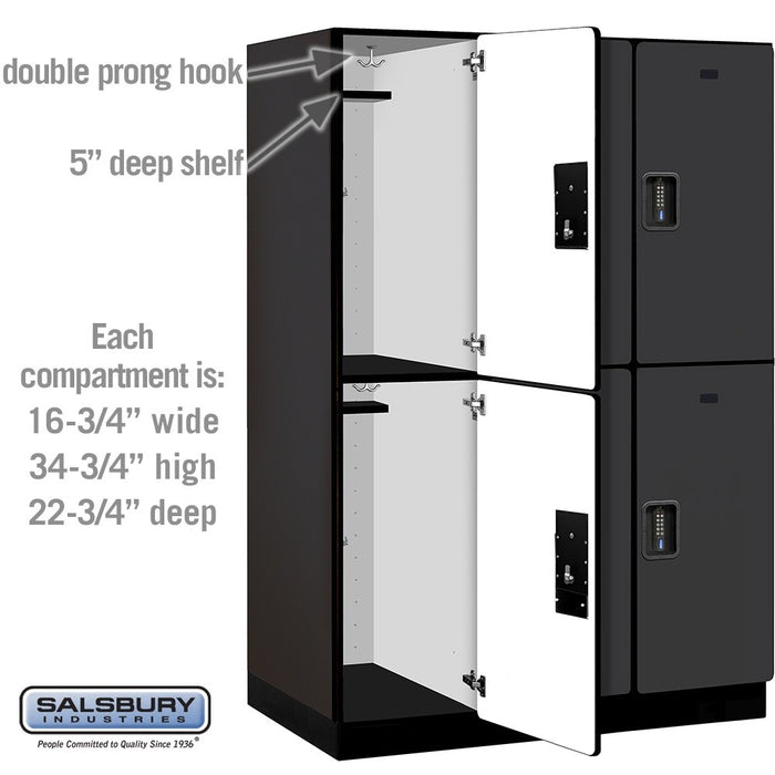 Salsbury 18" Wide Double Tier Designer Wood Locker - 3 Wide - 6 Feet High - 24 Inches Deep - Black - Black Electronic Locks - Sweatfully