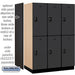 Salsbury 18" Wide Double Tier Designer Wood Locker - 3 Wide - 6 Feet High - 24 Inches Deep - Black - Black Resettable Combination Locks - Sweatfully
