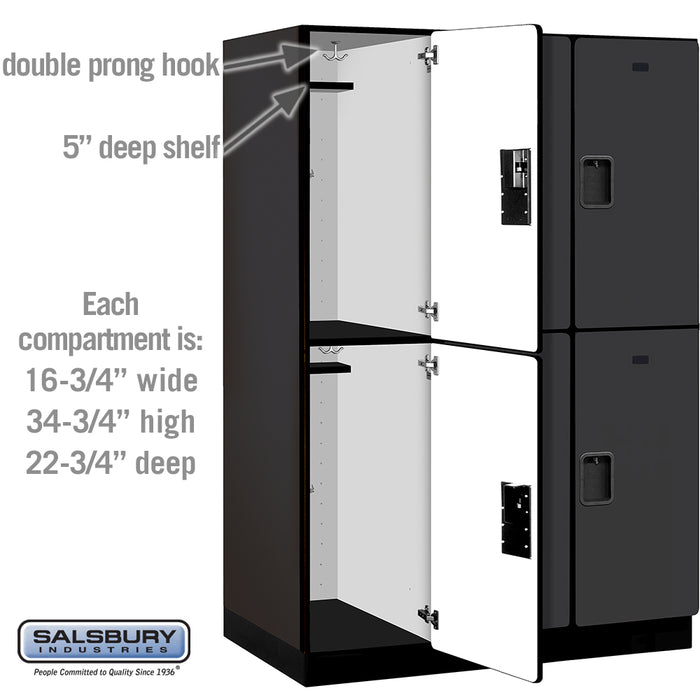 Salsbury 18" Wide Double Tier Designer Wood Locker - 3 Wide - 6 Feet High - 24 Inches Deep - Black - Hasps - Sweatfully