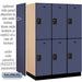 Salsbury 18" Wide Double Tier Designer Wood Locker - 3 Wide - 6 Feet High - 24 Inches Deep - Blue - Black Resettable Combination Locks - Sweatfully