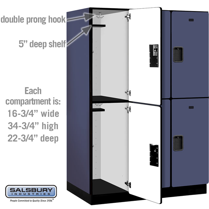 Salsbury 18" Wide Double Tier Designer Wood Locker - 3 Wide - 6 Feet High - 24 Inches Deep - Blue - Hasps - Sweatfully