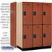 Salsbury 18" Wide Double Tier Designer Wood Locker - 3 Wide - 6 Feet High - 24 Inches Deep - Cherry - Black Resettable Combination Locks - Sweatfully