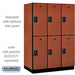 Salsbury 18" Wide Double Tier Designer Wood Locker - 3 Wide - 6 Feet High - 24 Inches Deep - Cherry - Black Resettable Combination Locks - Sweatfully