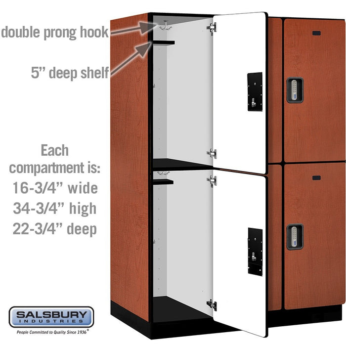 Salsbury 18" Wide Double Tier Designer Wood Locker - 3 Wide - 6 Feet High - 24 Inches Deep - Cherry - Silver Electronic Locks - Sweatfully