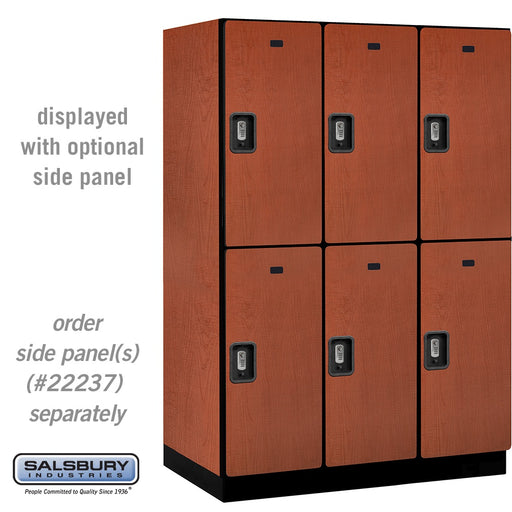 Salsbury 18" Wide Double Tier Designer Wood Locker - 3 Wide - 6 Feet High - 24 Inches Deep - Cherry - Silver Resettable Combination Locks - Sweatfully