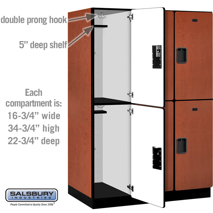 Salsbury 18" Wide Double Tier Designer Wood Locker - 3 Wide - 6 Feet High - 24 Inches Deep - Cherry - Hasps - Sweatfully