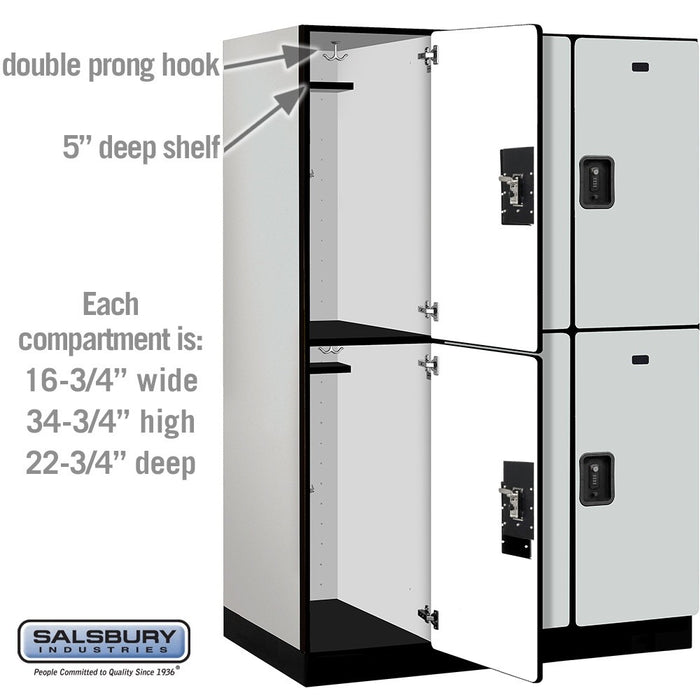 Salsbury 18" Wide Double Tier Designer Wood Locker - 3 Wide - 6 Feet High - 24 Inches Deep - Gray - Black Resettable Combination Locks - Sweatfully