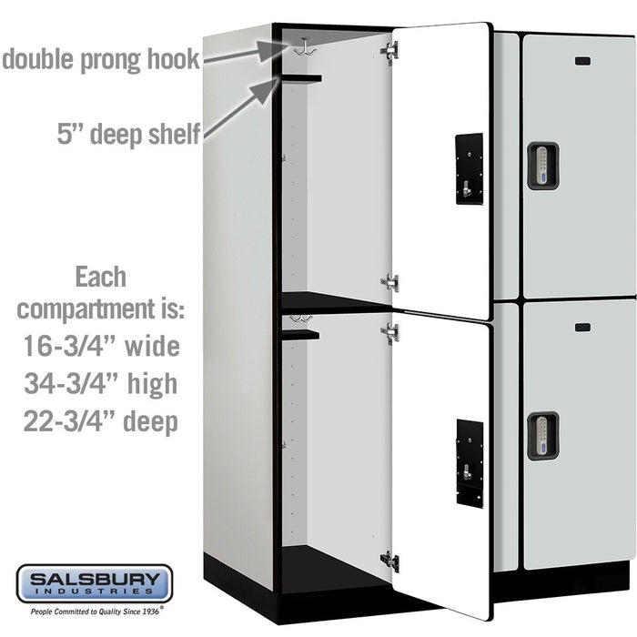 Salsbury 18" Wide Double Tier Designer Wood Locker - 3 Wide - 6 Feet High - 24 Inches Deep - Gray - Silver Electronic Locks - Sweatfully