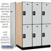 Salsbury 18" Wide Double Tier Designer Wood Locker - 3 Wide - 6 Feet High - 24 Inches Deep - Gray - Silver Resettable Combination Locks - Sweatfully