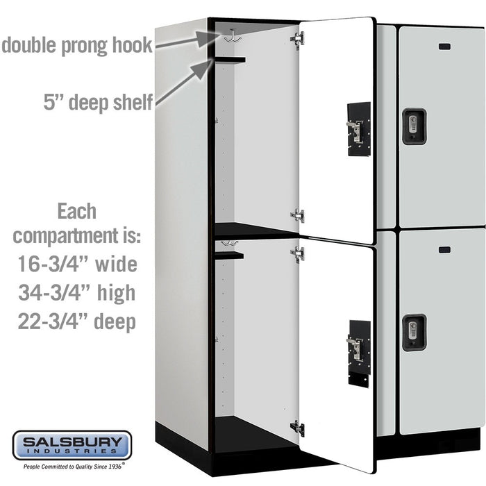 Salsbury 18" Wide Double Tier Designer Wood Locker - 3 Wide - 6 Feet High - 24 Inches Deep - Gray - Silver Resettable Combination Locks - Sweatfully