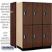 Salsbury 18" Wide Double Tier Designer Wood Locker - 3 Wide - 6 Feet High - 24 Inches Deep - Mahogany - Silver Electronic Locks - Sweatfully