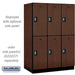 Salsbury 18" Wide Double Tier Designer Wood Locker - 3 Wide - 6 Feet High - 24 Inches Deep - Mahogany - Silver Resettable Combination Locks - Sweatfully