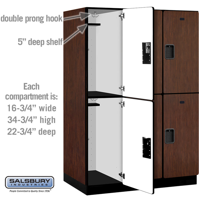 Salsbury 18" Wide Double Tier Designer Wood Locker - 3 Wide - 6 Feet High - 24 Inches Deep - Mahogany - Hasps - Sweatfully