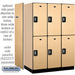 Salsbury 18" Wide Double Tier Designer Wood Locker - 3 Wide - 6 Feet High - 24 Inches Deep - Maple - Silver Resettable Combination Locks - Sweatfully