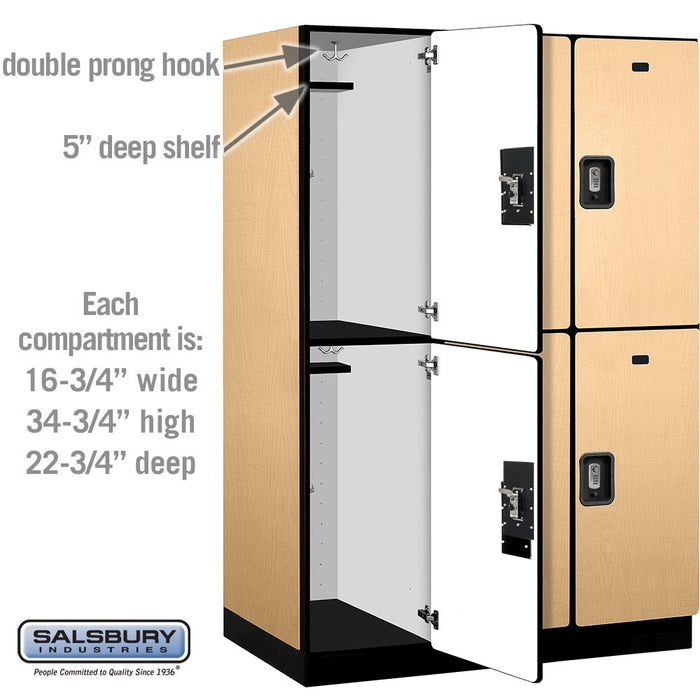 Salsbury 18" Wide Double Tier Designer Wood Locker - 3 Wide - 6 Feet High - 24 Inches Deep - Maple - Silver Resettable Combination Locks - Sweatfully