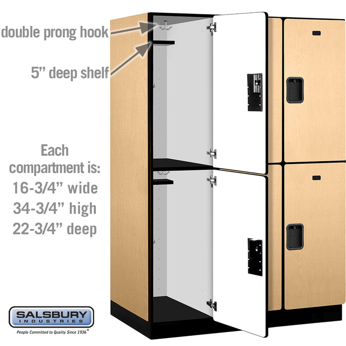 Salsbury 18" Wide Double Tier Designer Wood Locker - 3 Wide - 6 Feet High - 24 Inches Deep - Maple - Hasps - Sweatfully