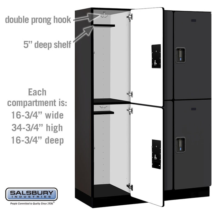 Salsbury 18" Wide Double Tier Designer Wood Locker - 3 Wide - 6 Feet High - 18 Inches Deep - Black - Black Electronic Locks - Sweatfully