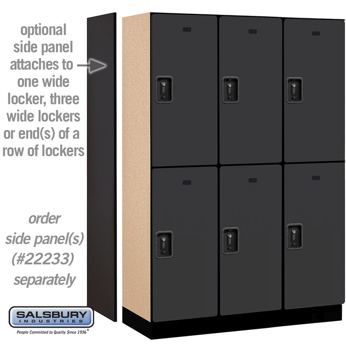 Salsbury 18" Wide Double Tier Designer Wood Locker - 3 Wide - 6 Feet High - 18 Inches Deep - Black - Black Resettable Combination Locks - Sweatfully