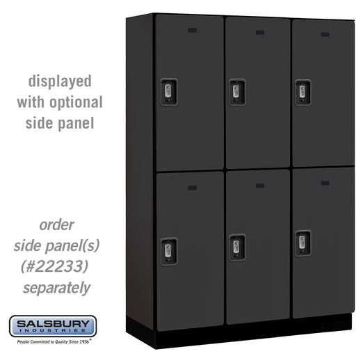 Salsbury 18" Wide Double Tier Designer Wood Locker - 3 Wide - 6 Feet High - 18 Inches Deep - Black - Silver Resettable Combination Locks - Sweatfully