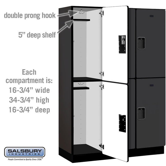 Salsbury 18" Wide Double Tier Designer Wood Locker - 3 Wide - 6 Feet High - 18 Inches Deep - Black - Hasps - Sweatfully