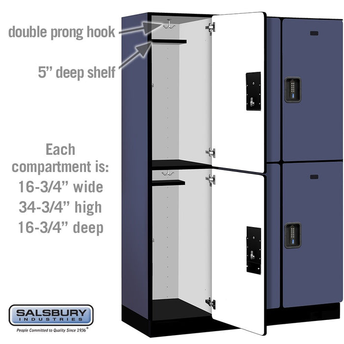 Salsbury 18" Wide Double Tier Designer Wood Locker - 3 Wide - 6 Feet High - 18 Inches Deep - Blue - Black Electronic Locks - Sweatfully