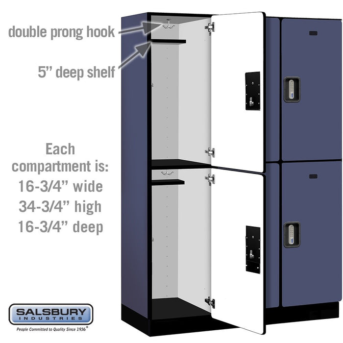 Salsbury 18" Wide Double Tier Designer Wood Locker - 3 Wide - 6 Feet High - 18 Inches Deep - Blue - Silver Electronic Locks - Sweatfully