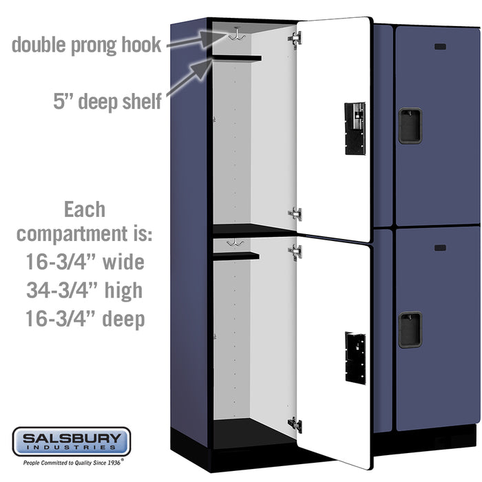 Salsbury 18" Wide Double Tier Designer Wood Locker - 3 Wide - 6 Feet High - 18 Inches Deep - Blue - Hasps - Sweatfully
