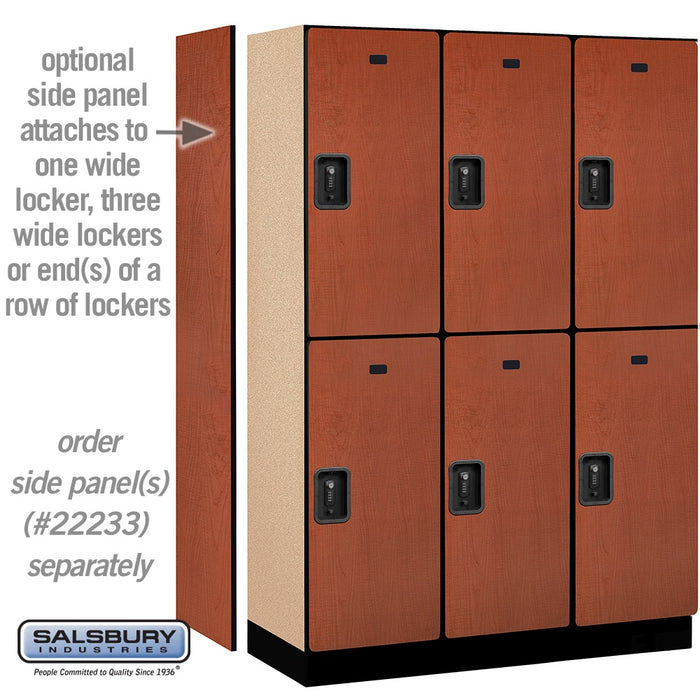 Salsbury 18" Wide Double Tier Designer Wood Locker - 3 Wide - 6 Feet High - 18 Inches Deep - Cherry - Black Resettable Combination Locks - Sweatfully