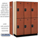 Salsbury 18" Wide Double Tier Designer Wood Locker - 3 Wide - 6 Feet High - 18 Inches Deep - Cherry - Black Resettable Combination Locks - Sweatfully