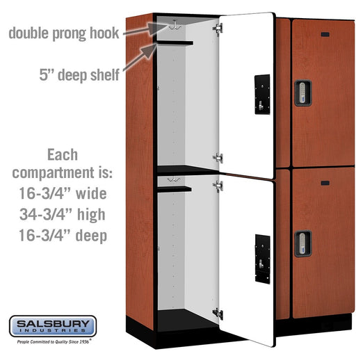 Salsbury 18" Wide Double Tier Designer Wood Locker - 3 Wide - 6 Feet High - 18 Inches Deep - Cherry - Silver Electronic Locks - Sweatfully