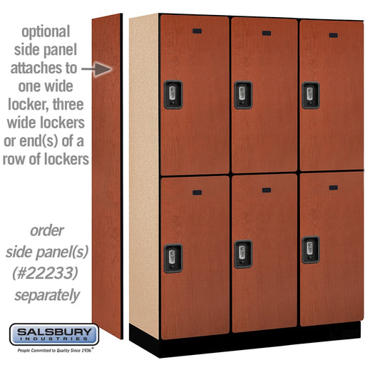 Salsbury 18" Wide Double Tier Designer Wood Locker - 3 Wide - 6 Feet High - 18 Inches Deep - Cherry - Silver Resettable Combination Locks - Sweatfully