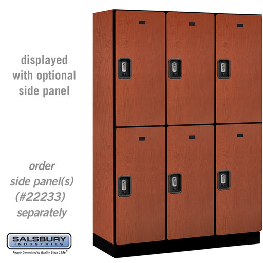 Salsbury 18" Wide Double Tier Designer Wood Locker - 3 Wide - 6 Feet High - 18 Inches Deep - Cherry - Silver Resettable Combination Locks - Sweatfully