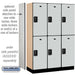 Salsbury 18" Wide Double Tier Designer Wood Locker - 3 Wide - 6 Feet High - 18 Inches Deep - Gray - Black Resettable Combination Locks - Sweatfully
