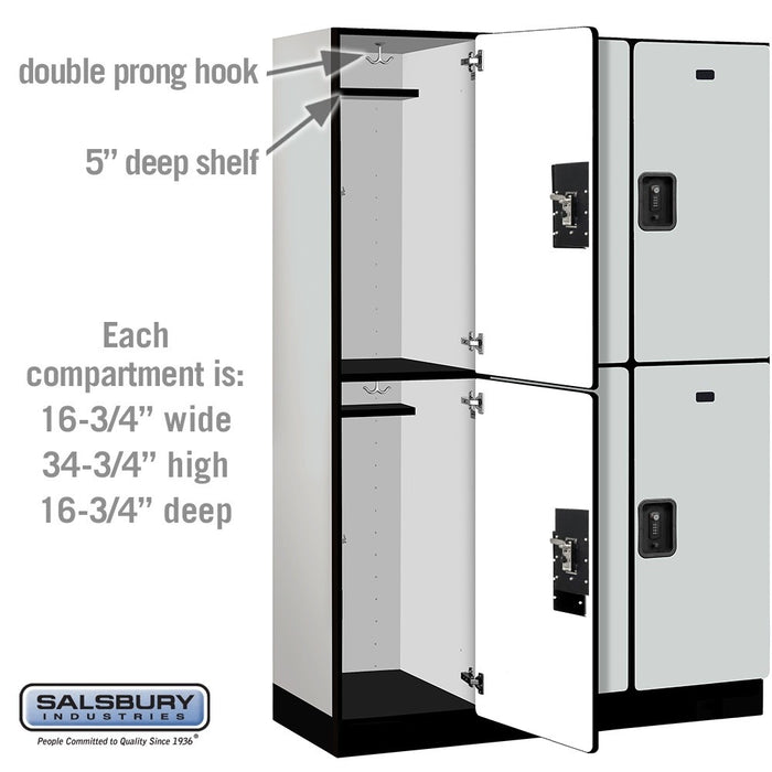 Salsbury 18" Wide Double Tier Designer Wood Locker - 3 Wide - 6 Feet High - 18 Inches Deep - Gray - Black Resettable Combination Locks - Sweatfully
