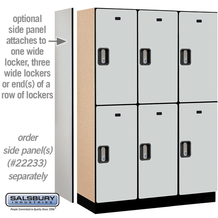 Salsbury 18" Wide Double Tier Designer Wood Locker - 3 Wide - 6 Feet High - 18 Inches Deep - Gray - Silver Electronic Locks - Sweatfully