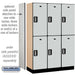 Salsbury 18" Wide Double Tier Designer Wood Locker - 3 Wide - 6 Feet High - 18 Inches Deep - Gray - Silver Electronic Locks - Sweatfully