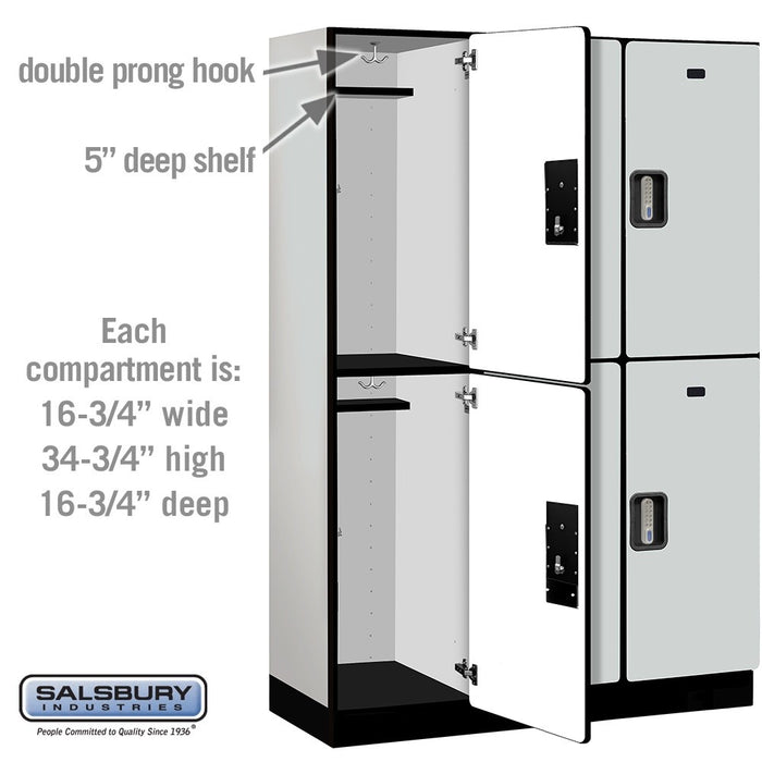 Salsbury 18" Wide Double Tier Designer Wood Locker - 3 Wide - 6 Feet High - 18 Inches Deep - Gray - Silver Electronic Locks - Sweatfully