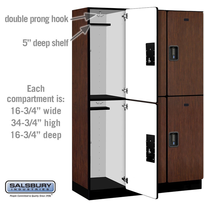 Salsbury 18" Wide Double Tier Designer Wood Locker - 3 Wide - 6 Feet High - 18 Inches Deep - Mahogany - Black Electronic Locks - Sweatfully