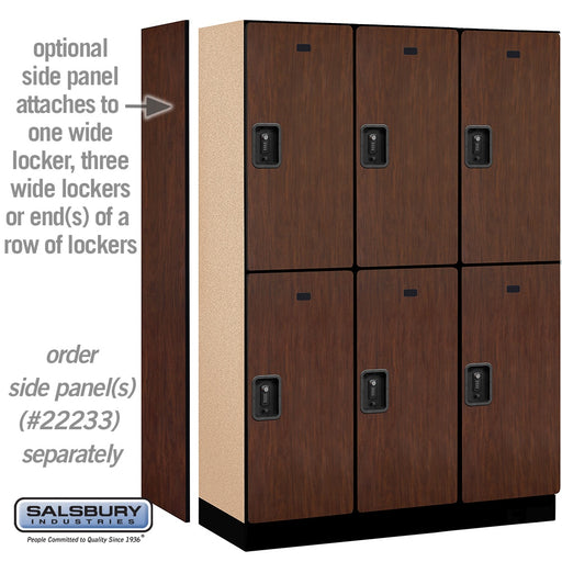 Salsbury 18" Wide Double Tier Designer Wood Locker - 3 Wide - 6 Feet High - 18 Inches Deep - Mahogany - Black Resettable Combination Locks - Sweatfully