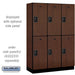 Salsbury 18" Wide Double Tier Designer Wood Locker - 3 Wide - 6 Feet High - 18 Inches Deep - Mahogany - Black Resettable Combination Locks - Sweatfully