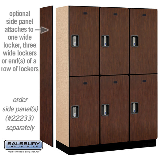 Salsbury 18" Wide Double Tier Designer Wood Locker - 3 Wide - 6 Feet High - 18 Inches Deep - Mahogany - Silver Electronic Locks - Sweatfully