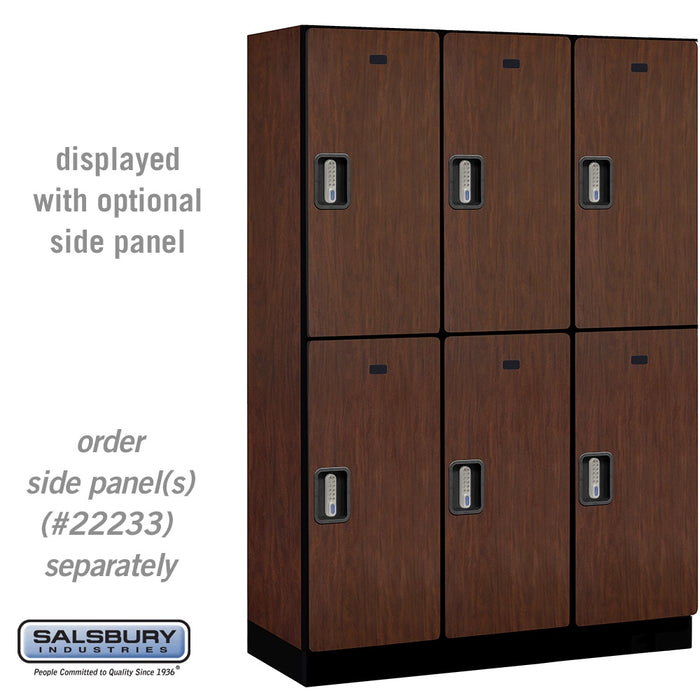 Salsbury 18" Wide Double Tier Designer Wood Locker - 3 Wide - 6 Feet High - 18 Inches Deep - Mahogany - Silver Electronic Locks - Sweatfully