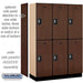 Salsbury 18" Wide Double Tier Designer Wood Locker - 3 Wide - 6 Feet High - 18 Inches Deep - Mahogany - Silver Resettable Combination Locks - Sweatfully