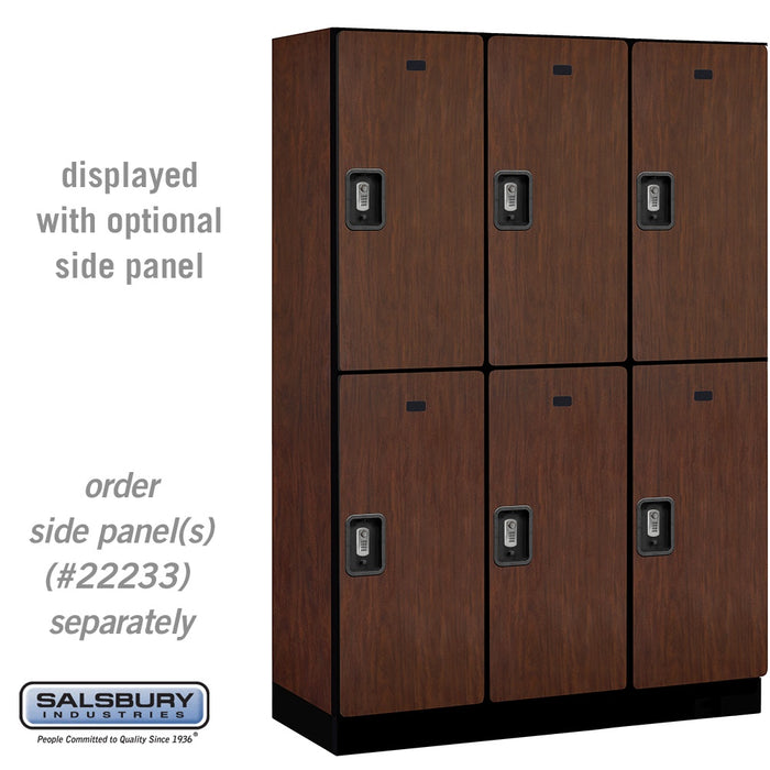 Salsbury 18" Wide Double Tier Designer Wood Locker - 3 Wide - 6 Feet High - 18 Inches Deep - Mahogany - Silver Resettable Combination Locks - Sweatfully